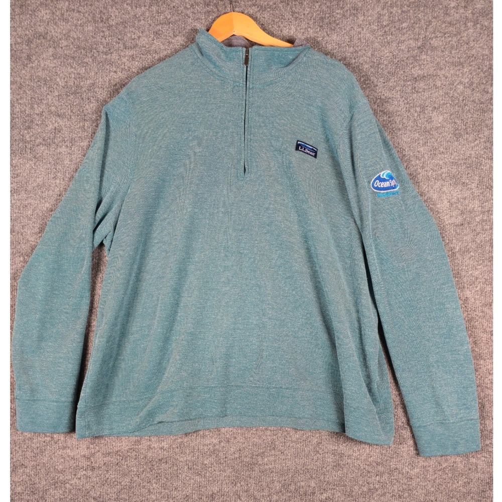 LL Bean Mens XXL Regular Teal Quarter Zip Pullover Sweatshirt Ocean Spray Patch